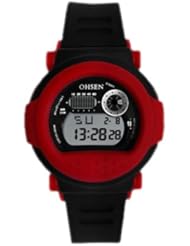 OHSEN YI-1212-4 LCD Sport Mens Lady Wrist Watch Date Day Stopwatch Rubber Red