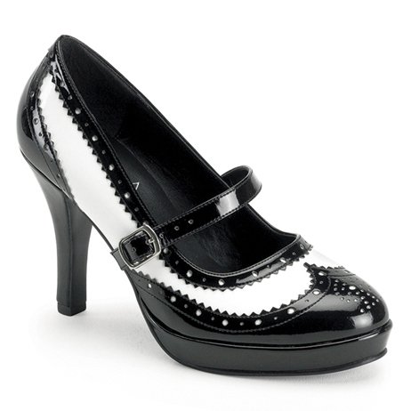 4 Inch Women's Sexy High Heel Shoes Two Toned Mary Jane Shoe Gangster Shoe Black White