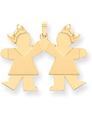 14k Solid Engravable Large Double Girls with Bows Charm