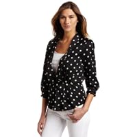 Chaus Women's 3/4 Sleeve Spring Dot Jacket, Rich Black, Small