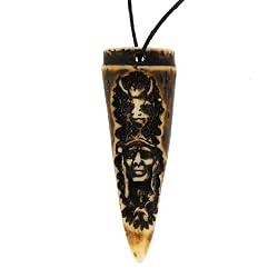 Resin Imitation Bone Pendant Fang - Adjustable Cord - 66mm x 24mm