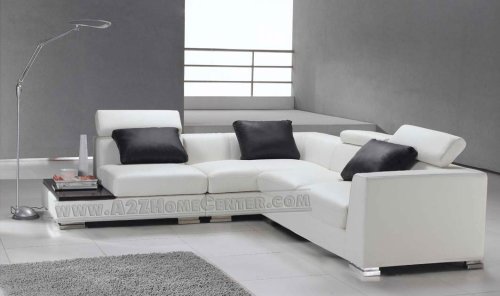 Elegant Contemporary Ultra Modern Style, White Leather Sectional Sofa with 3 Leather-Match Pillows