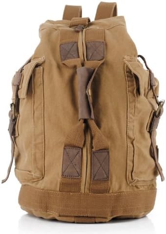 Herebuy - Vintage Canvas Drawstring Backpack For College Rucksack Backpack (Light Brown)