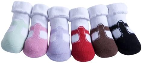 JazzyToes Baby 6 Pair Socks T-Strap Mary Janes - Girls, 0-12 Months