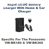 Rapid 110/220V Home & Car Charger For The Panasonic HDC-HS60K HDC-SD60 SDR-H85 SDR-S50 SDR-T50K HDC-TM55K VW-VBK180 & VW-VBK360