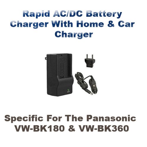 Rapid 110/220V Home & Car Charger For The Panasonic HDC-HS60K HDC-SD60 SDR-H85 SDR-S50 SDR-T50K HDC-TM55K VW-VBK180 & VW-VBK360