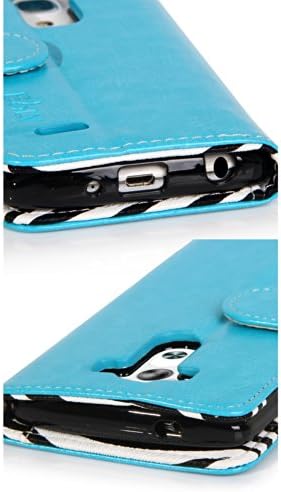LG G3 Vigor case, LG G3 Mini case, E LV LG G3 Mini case cover - Deluxe PU Leather Flip Wallet Case Cover with Zebra Print Interior for LG G3 Mini D725 with 1 Black Stylus - Blue