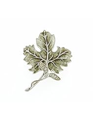 Sterling silver enamel and diamond leaf shaped brooch
