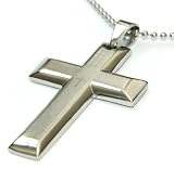 Men's Stainless Steel Necklace 2.5 inch Large Cross Pendant with Ball Chain Necklace