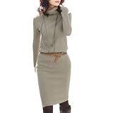 Allegra K Woman Long Sleeve Turtleneck Knitted Autumn Dress Light Khaki XS