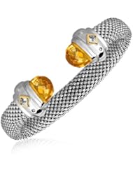 18K Yellow Gold and Sterling Silver Open Bangle with Citrine and Diamonds