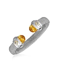 18K Yellow Gold and Sterling Silver Open Bangle with Citrine and Diamonds