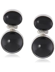 12Mm Round and 10X8Mm Oval Cabochon Black Agate Sterling Silver Dangle Earrings