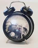 Train sound (with LED light) twin bell quartz alarm clock in Black
