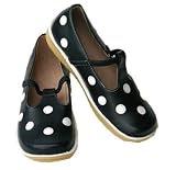 Puddle Jumper T-Strap Slip On Leather Shoes Black White Polka Dot/ FREE SHIPPING
