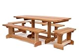 5pcs Outdoor Patio Western Red Cedar Wood Dining Table & Benches Set
