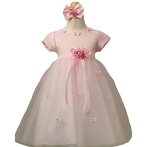 New Butterfly Tulle Flower Girl Pageant Dress plus Headband (White Ivory or Pink) 6M to 24M