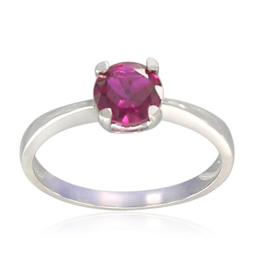 Sterling Silver Round-Shaped Created Ruby Ring, Size 7