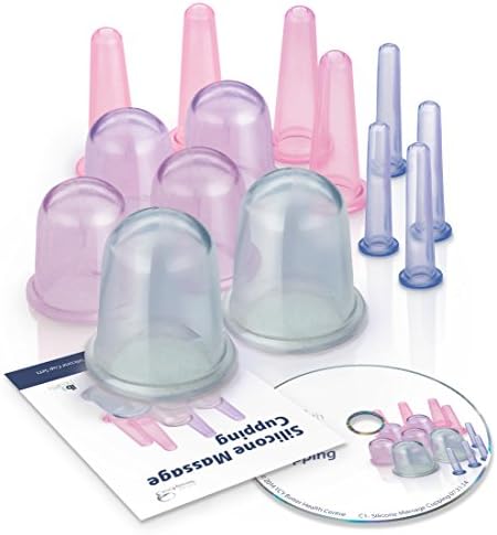 Silicone Cupping Complete 14-cup Set - 2 Large, 4 Regular, 4 Facial & 4 Mini Cups for Eyes, Nose, and Small Areas. With Free DVD Valued At $9.99
