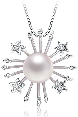 Fashion Star Sterling Silver Cubic-zirconia High-lustre 8-9mm White Freashwater Pearl Pendant Necklace