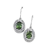 14K White Gold Green Tourmaline and Diamond Earrings