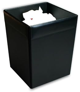 Black Leather Square Waste Basket