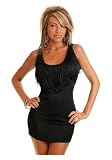 Fringed Slinky Mini Dress (Black;One Size)