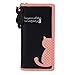 Damara Cute Dot Cat Printing Long Purse Soft Leather Bifold Zippered Wallet