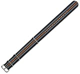 NATO Ballistic Nylon Watch Band - Black with Grey & Orange stripes - 20mm