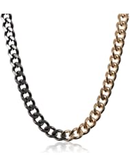 Gold Tone and Hematite Tone Mixed Metal Chain Link Necklace, 19"+3" Extender