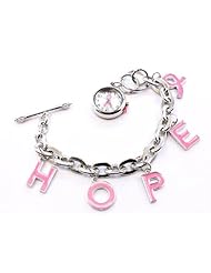 HOPE Pink Breast Cancer Awareness Pink Ribbon Charm Bracelet Watch