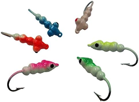 Andy's Small Gotcha Custom Ice Jig - 6-pack Glow Larvae - Size 6 Hook (ASGCL-6 Pack)