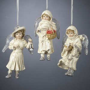 WINTER VINTAGE ANGEL ORNAMENT SET OF 3 – 4 25″ WINTER VINTAGE ANGEL ORNAMENT, SET OF 3 ASSORTED – Christmas Ornament