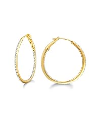 Micro Prong 14K Gold over Sterling Silver Diamond 0.26ct round hoop Earring (H-I, I2-I3)