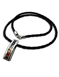 Shanti Boutique Seven Chakra Gemstones, Silver & Leather Necklace 18" / 45 cm