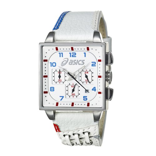 Asics Men's Square Chrono Stainless Steel Case, Leather Strap Chronograph Quartz Watch QA4123201