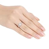 Sterling Silver 1 1/4 CT TGW Created White Sapphire 0.04 CT TDW Round Diamond Fashion Ring (I3)