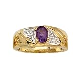 14K Yellow/White Gold 0.01 ct. Diamond and 7 x 5 MM Oval Shaped Amethyst Men's Ring
