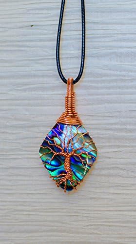 Abalone Shell Wire Wrapped Recycled Tree of Life Pendant