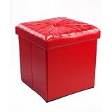 Multi Purpose Ruffle Folding Ottoman Storage Box/Chair In Red