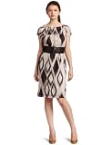 Donna Morgan Women's Short Sleeve Ikat Print Dress, Brown/Beige, 8