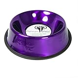 Platinum Pets 1 Cup Embossed Non-Tip Stainless Steel Puppy Bowl, Electric Purple