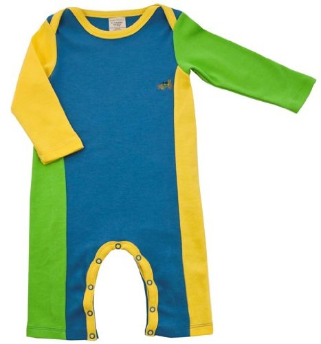 Green Nippers Alfie Organic Boys Baby Grow  (boy blue, lime & citrus yellow, 3-6 Months)