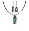 Necklace and Earrings Set - XS-21 - Genuine Handmade Dichroic Glass Pendant and Earrings - Hung on a 16" Stainless Steel Black Colored Multi-Strand Cord + 2" Extension Chain and French Wires ~ All Findings and Earring wires are made of .925 Sterling Silver
