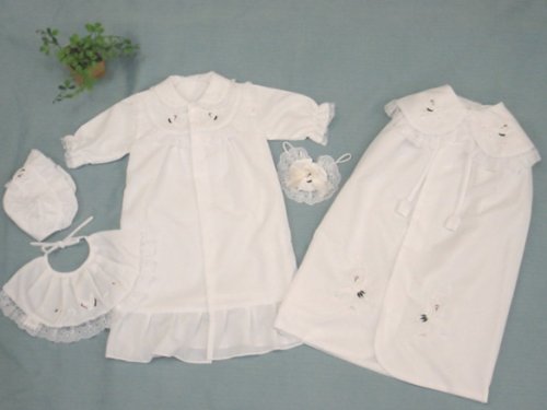 刺繍入り！お宮参り用ベビードレスセット　ケープ付き5品セット