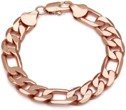 TKC 18K Rose Gold Filled 12mm 8.6" Cut Hammered Flat Figaro Mens Bracelets