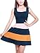Allegra K Women Stripe Sleeveless Colorblock Short Skater Tank Dress,Dark Blue,Large