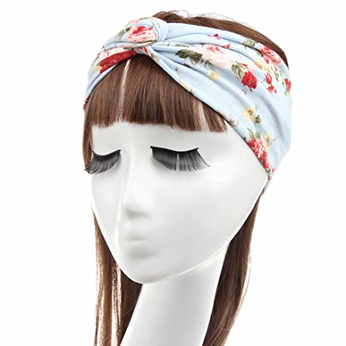 HP95(TM) Fashion Women Flower Printed Spring Twist Hair Band Turban Headband (A)