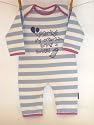 Party at my crib 2am bring a bottle' baby blue/white 0-6 months striped romper sleepsuit