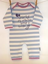 Party at my crib 2am bring a bottle' baby blue/white 0-6 months striped romper sleepsuit